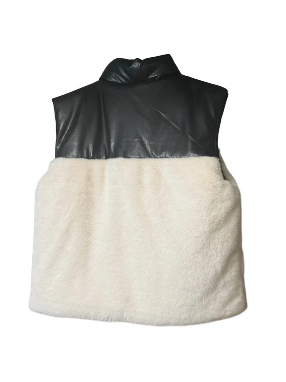 Women’s Black & White Fur Puffer Vest with Vegan Leather Reversible Large NWT - Picture 7 of 7